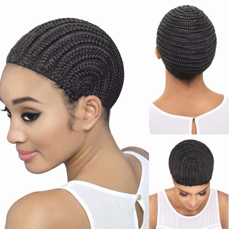FEEL ME Braided Cap 1Pc Crochet Wig Cap in Cornrow Sew Hair for Making Synthetic Wig or Weave Easier Sew In Crochet Braided Wig Caps Medium Size Black Crochet Cornrow Cap for Crochet Braids - Image 1